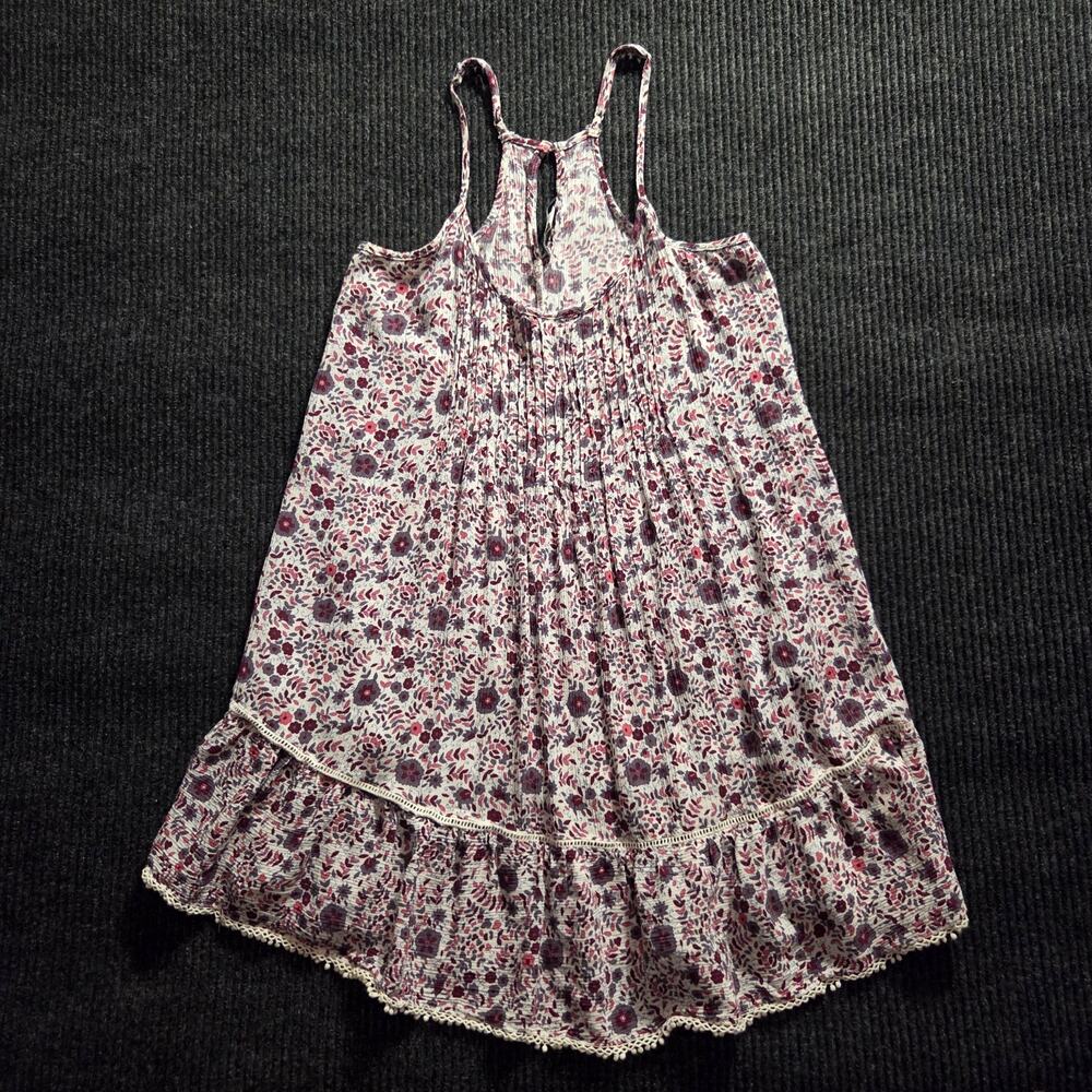 American Eagle Floral Pink Purple Boho Tiered Ruffle Hem Swing Mini Dress XS